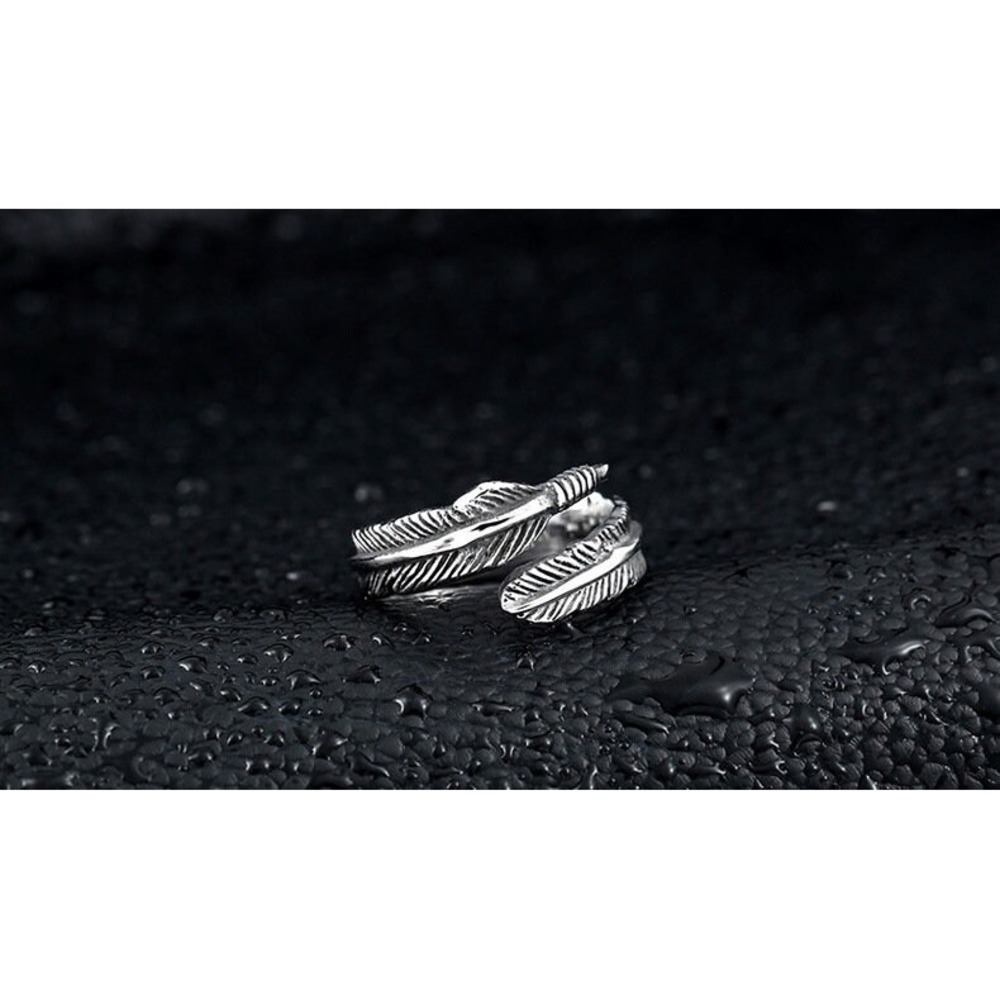 Feather Ring, Retro Ring, Sterling Silver Rings, Mens Silver Ring, Rings for Wom - Picture 3 of 6